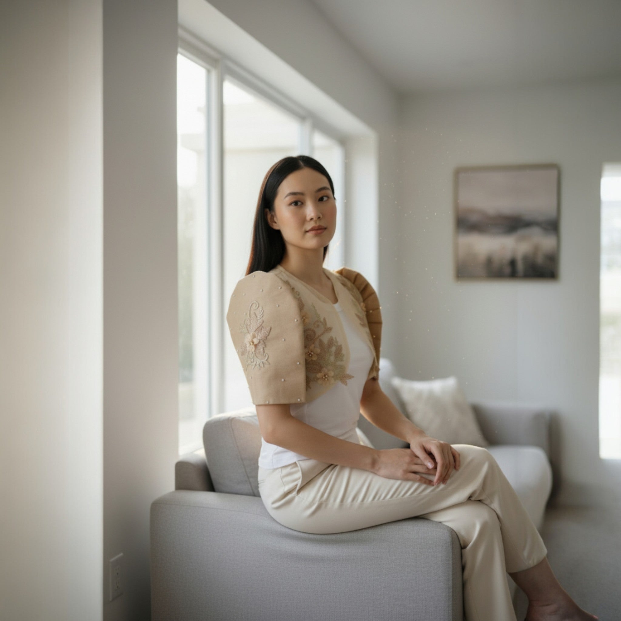 Bolero Filipiniana Cream Design 1