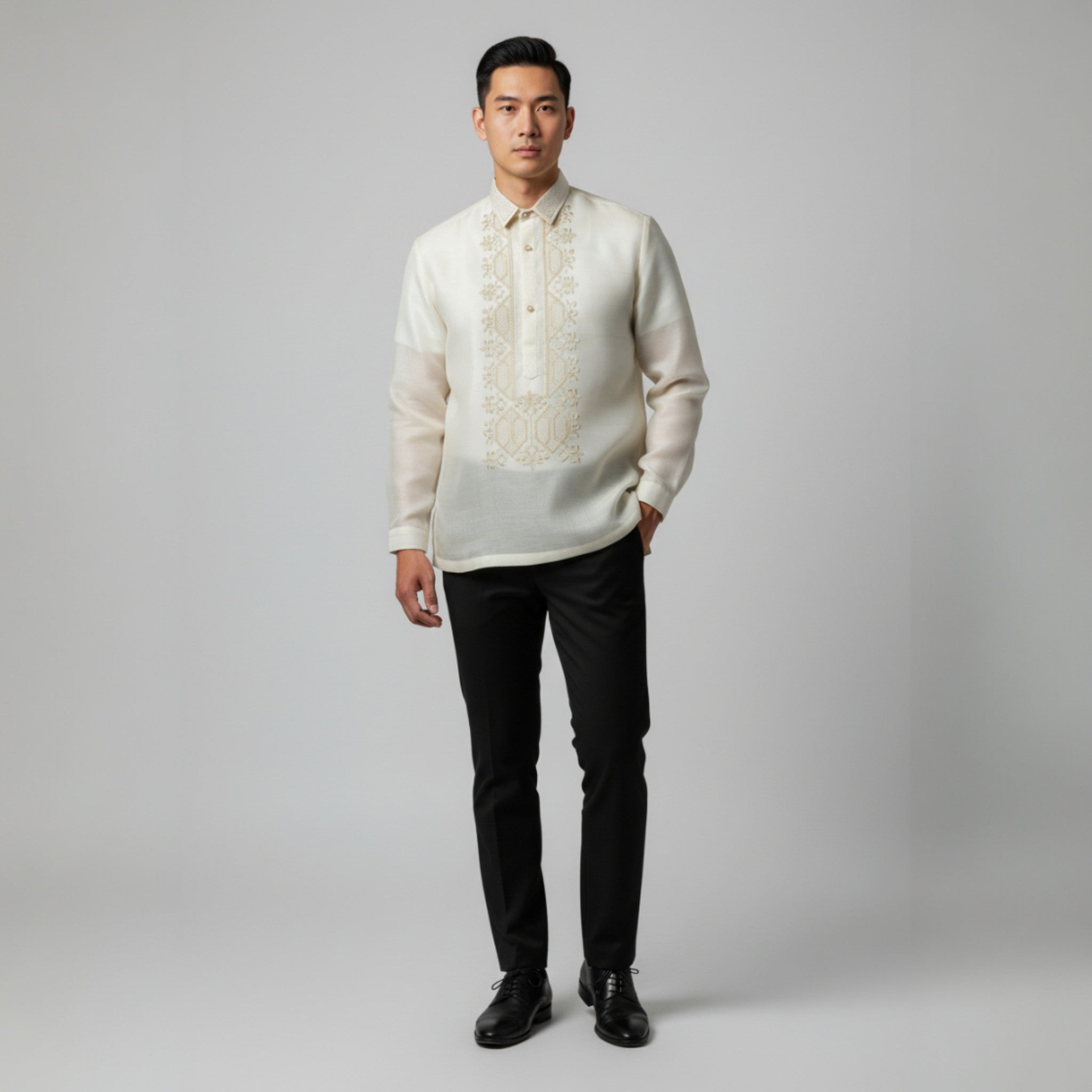 Jacinto Barong Tagalog Pinya Organza Double Collar