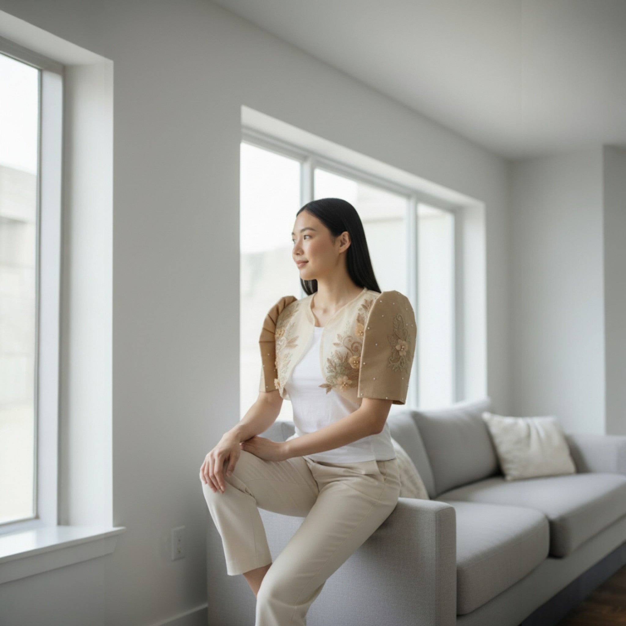 Bolero Filipiniana Cream Design 1